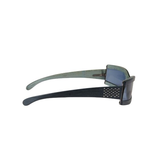 Gold & Wood Women Stella Square Sunglasses Blue Crystal Vintage Slim Y2k IT Girl